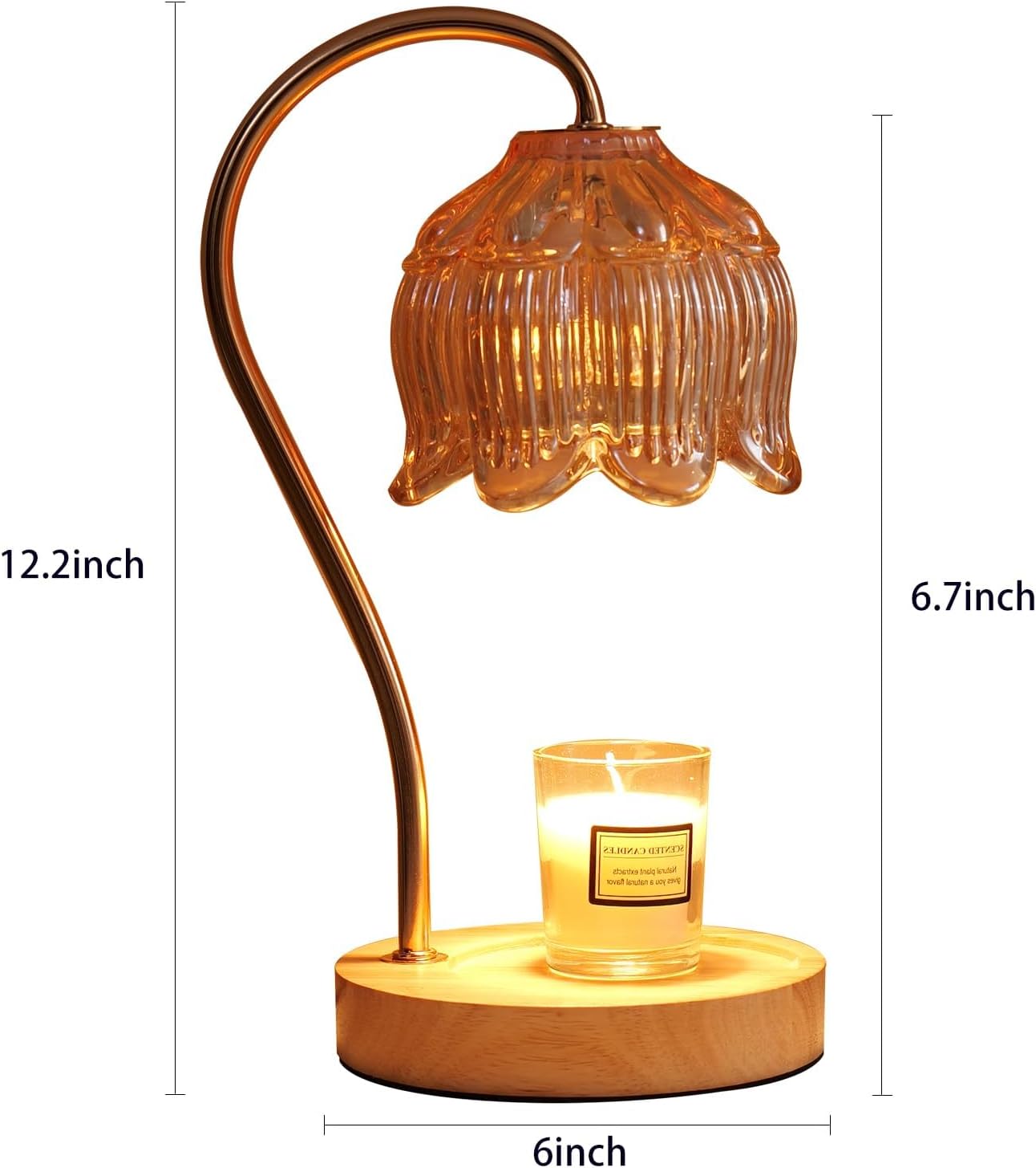 GEEZO Fragrance Candle Warmer Lamp with 2 Bulbs Electric Candle Warmer with Timer &amp; Dimmer for Home Decor Wax Melt for Small Large Size Jar Candles Retro Wooden Base