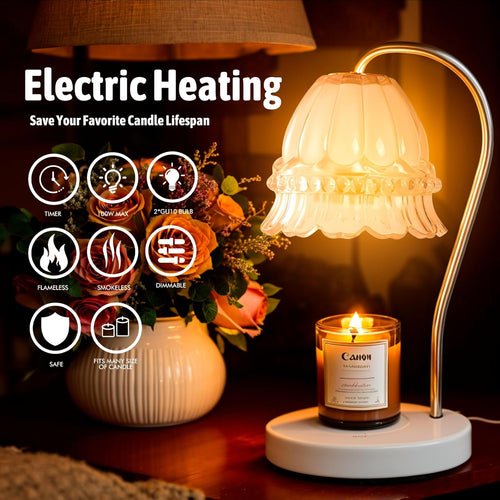 GEEZO Fragrance Candle Warmer Lamp，Electric Candle Warmer with Timer &amp; Dimmer，Mom Christmas Birthday Gifts for Women, House Warming Gifts New Home Bedroom Decor