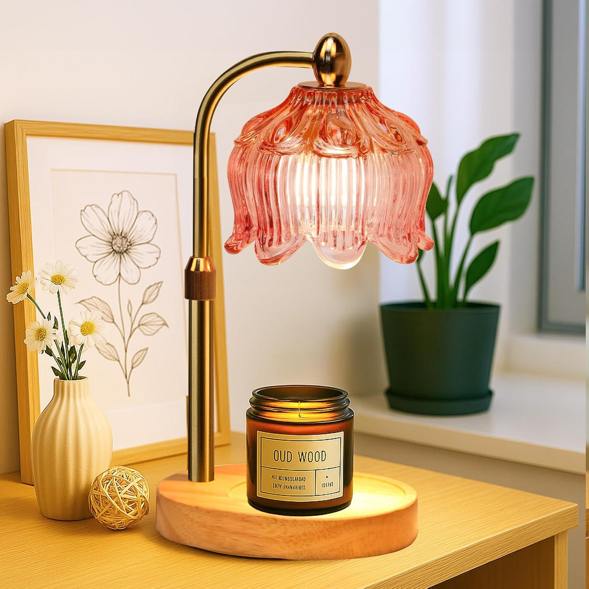 GEEZO Fragrance Candle Warmer Lamp，Electric Candle Warmer with Timer &amp; Dimmer，Mom Christmas Birthday Gifts for Women, House Warming Gifts New Home Bedroom Decor