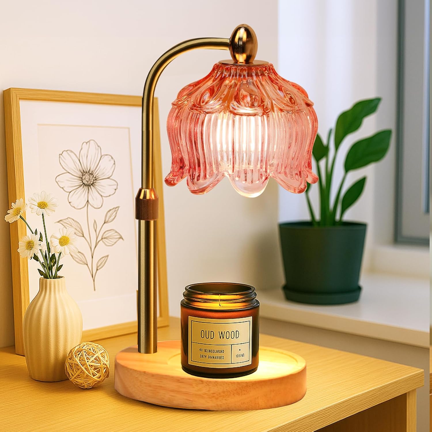 GEEZO Fragrance Candle Warmer Lamp，Electric Candle Warmer with Timer &amp; Dimmer，Mom Christmas Birthday Gifts for Women, House Warming Gifts New Home Bedroom Decor