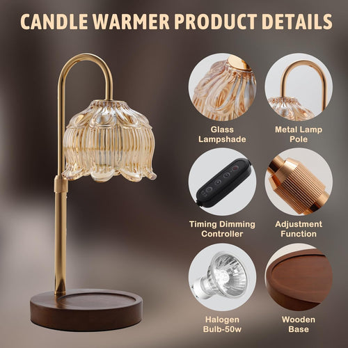 GEEZO Fragrance Candle Warmer Lamp，Electric Candle Warmer with Timer &amp; Dimmer，Mom Christmas Birthday Gifts for Women, House Warming Gifts New Home Bedroom Decor