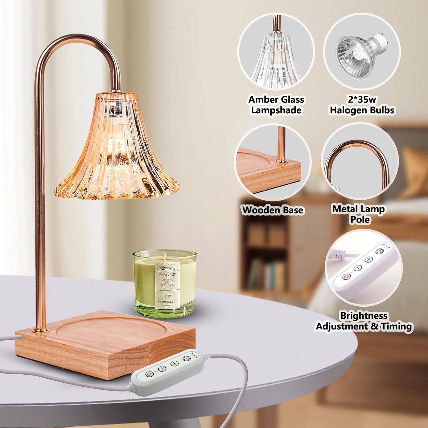 GEEZO Fragrance Candle Warmer Lamp，Electric Candle Warmer with Timer &amp; Dimmer，Mom Christmas Birthday Gifts for Women, House Warming Gifts New Home Bedroom Decor