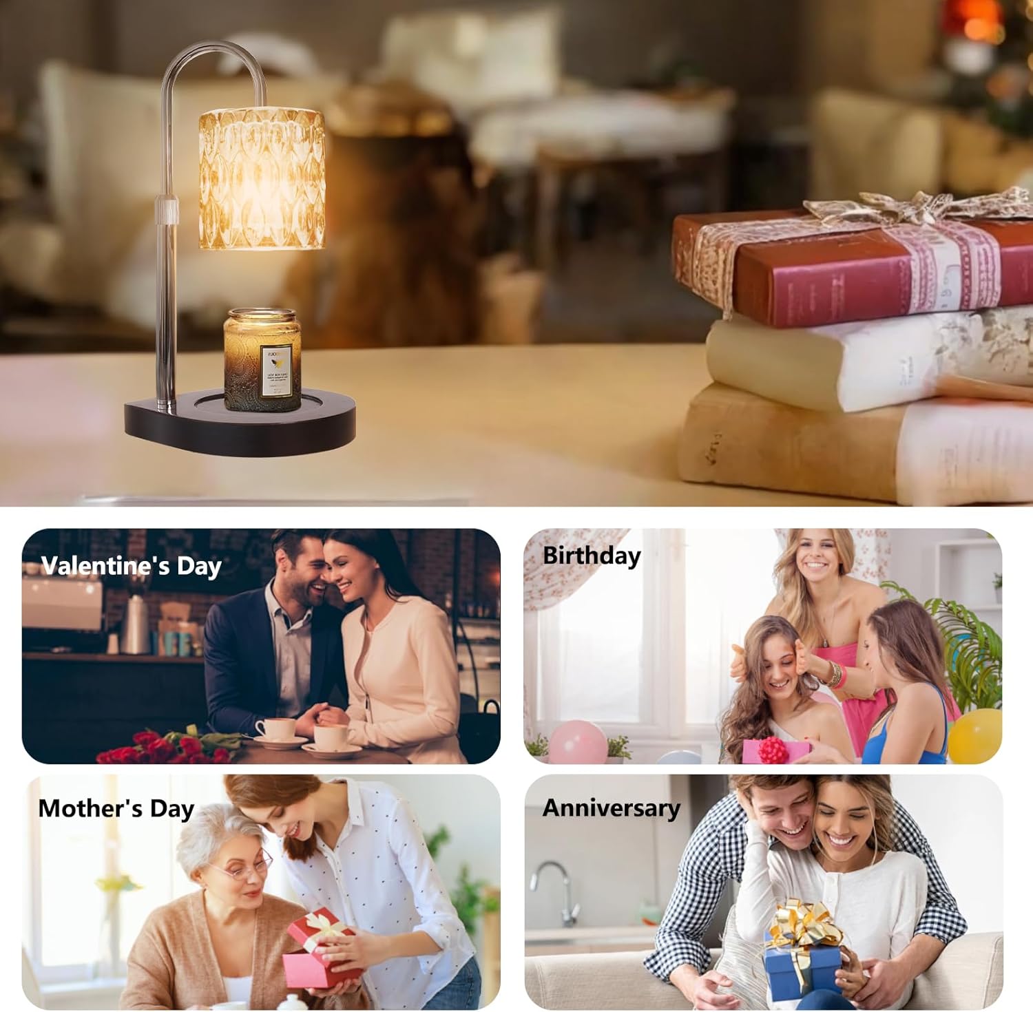 GEEZO Fragrance Candle Warmer Lamp，Electric Candle Warmer with Timer &amp; Dimmer，Mom Christmas Birthday Gifts for Women, House Warming Gifts New Home Bedroom Decor