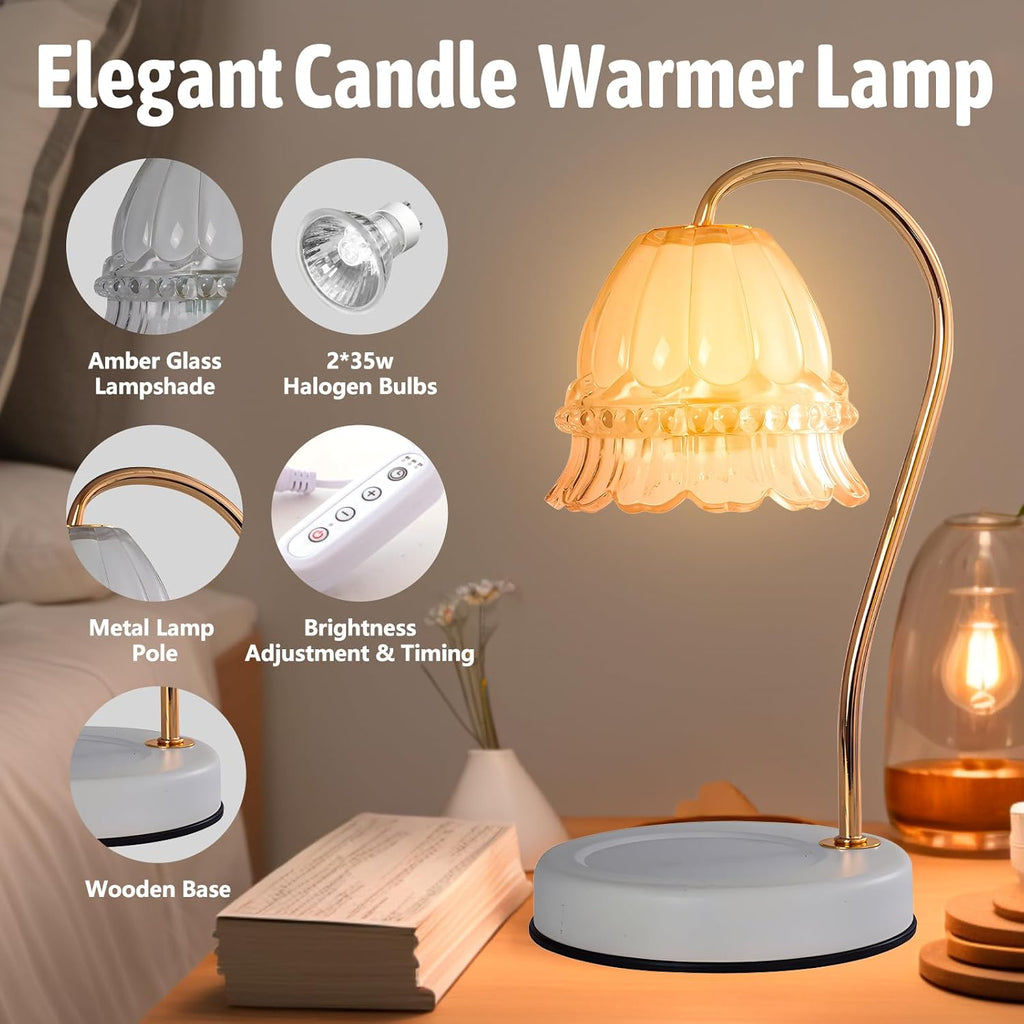 GEEZO Fragrance Candle Warmer Lamp，Electric Candle Warmer with Timer &amp; Dimmer，Mom Christmas Birthday Gifts for Women, House Warming Gifts New Home Bedroom Decor