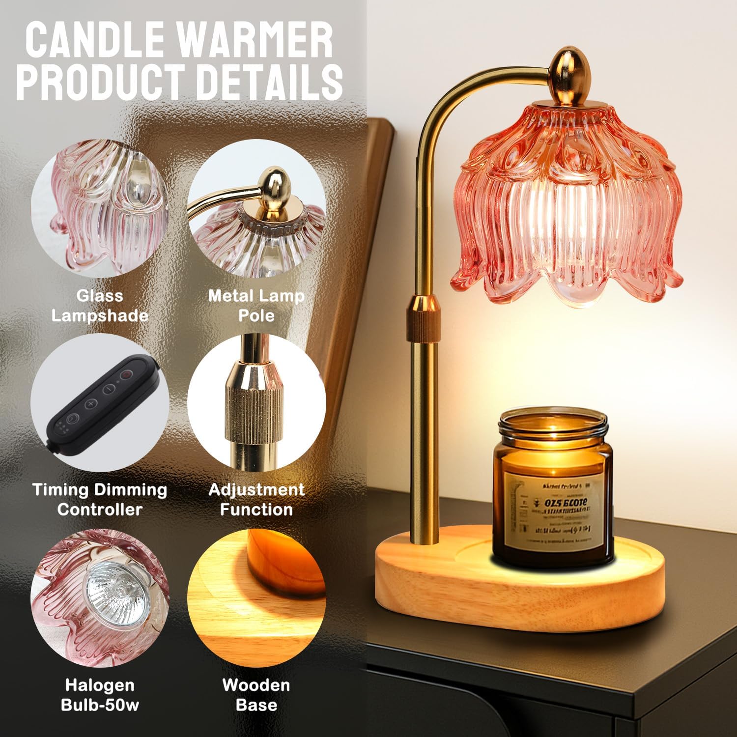 GEEZO Fragrance Candle Warmer Lamp，Electric Candle Warmer with Timer &amp; Dimmer，Mom Christmas Birthday Gifts for Women, House Warming Gifts New Home Bedroom Decor