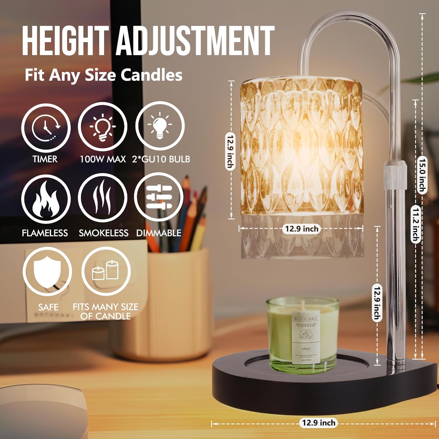 GEEZO Fragrance Candle Warmer Lamp，Electric Candle Warmer with Timer &amp; Dimmer，Mom Christmas Birthday Gifts for Women, House Warming Gifts New Home Bedroom Decor