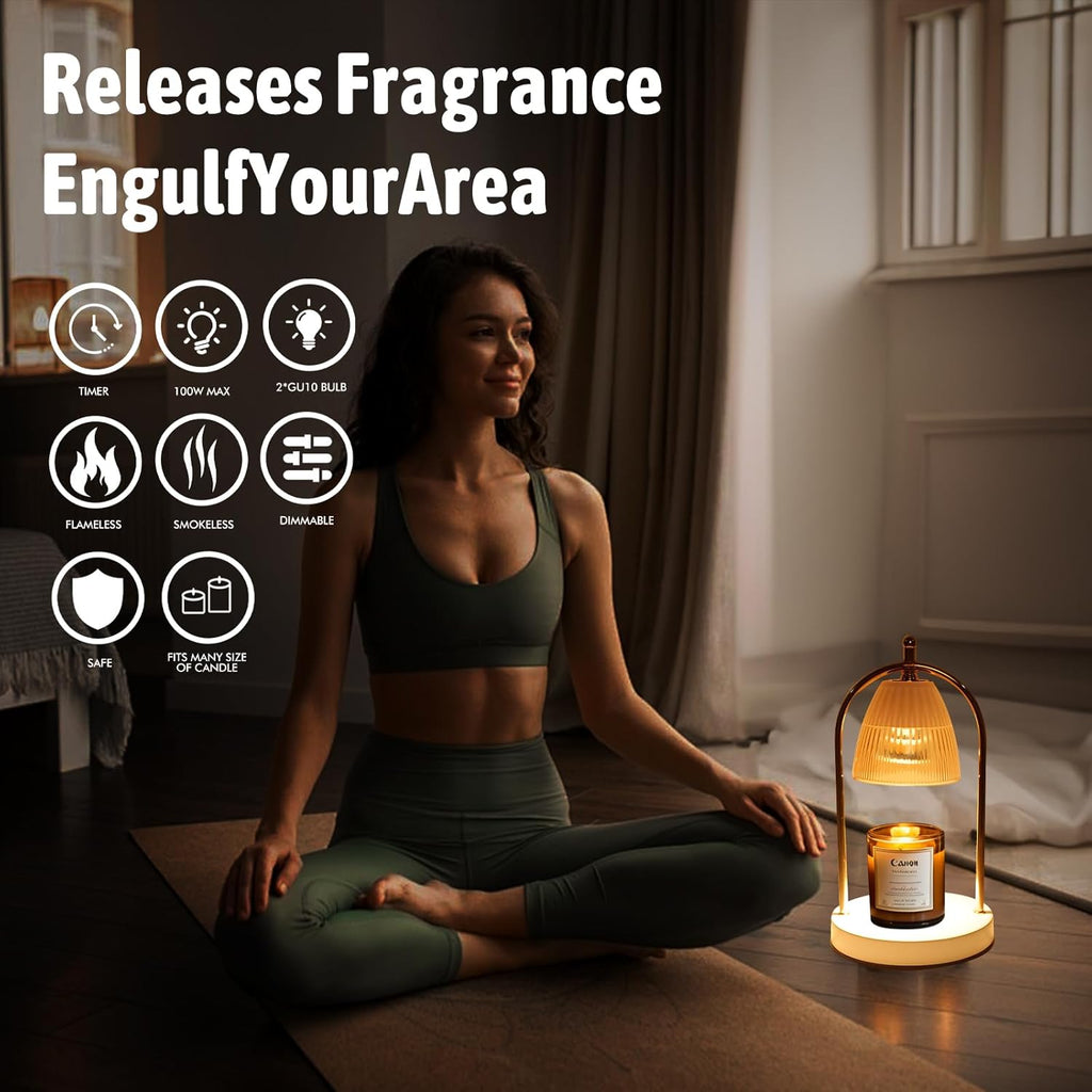 GEEZO Fragrance Candle Warmer Lamp，Electric Candle Warmer with Timer &amp; Dimmer，Mom Christmas Birthday Gifts for Women, House Warming Gifts New Home Bedroom Decor
