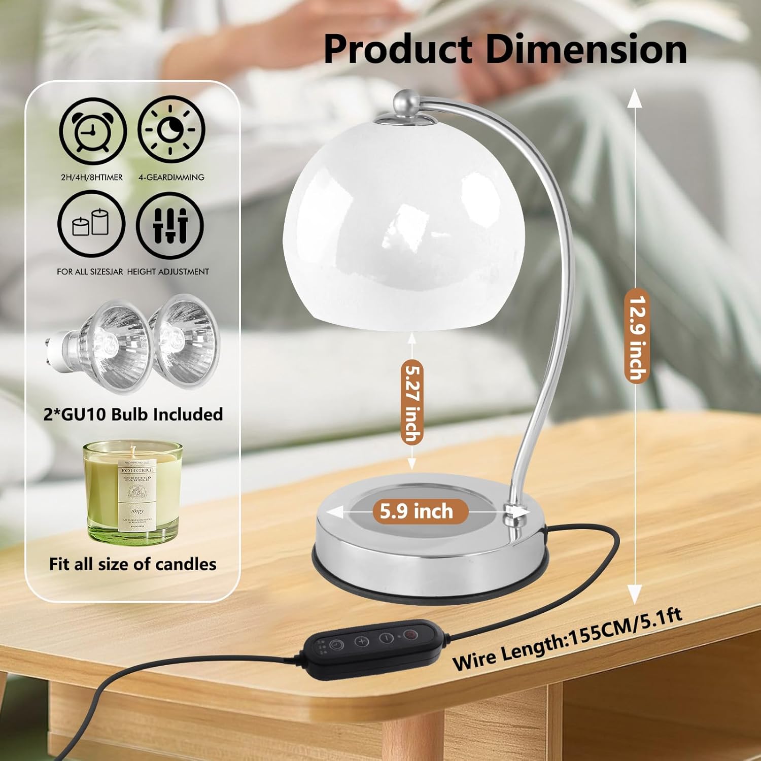 GEEZO Fragrance Candle Warmer Lamp，Electric Candle Warmer with Timer &amp; Dimmer，Mom Christmas Birthday Gifts for Women, House Warming Gifts New Home Bedroom Decor